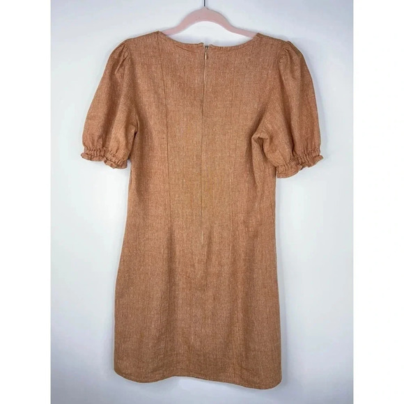 Lykke Wullf Fig Dress Pecan Linen Cotton Mini Dress Square Neck Neutral Medium - Picture 5 of 12
